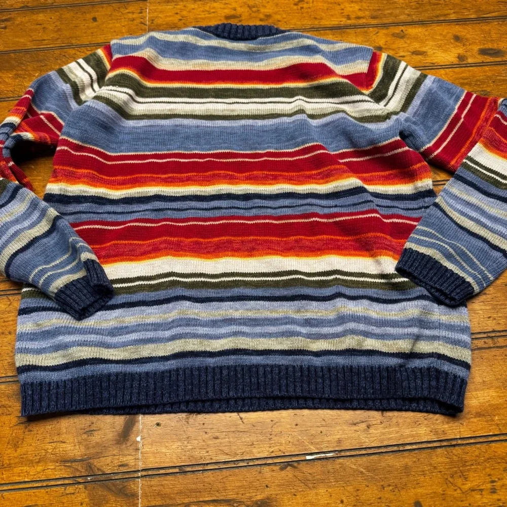Ms Lee Vintage Multi Color Striped Knit Sweater Blue Red Ramie‎ Cotton Womens M